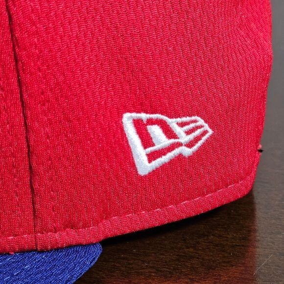 New Era MLB Phillies Fitted Hat Cap 7 7/8 Red Blue 59Fifty Bating Practice New - Picture 8 of 16